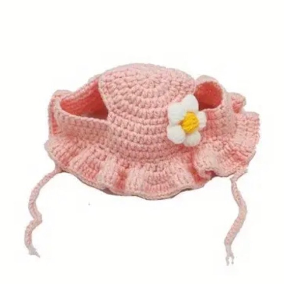 Crochet Knitted Pink Hat for Small Pets (Cat, Dog), Small - Picture 2 of 7